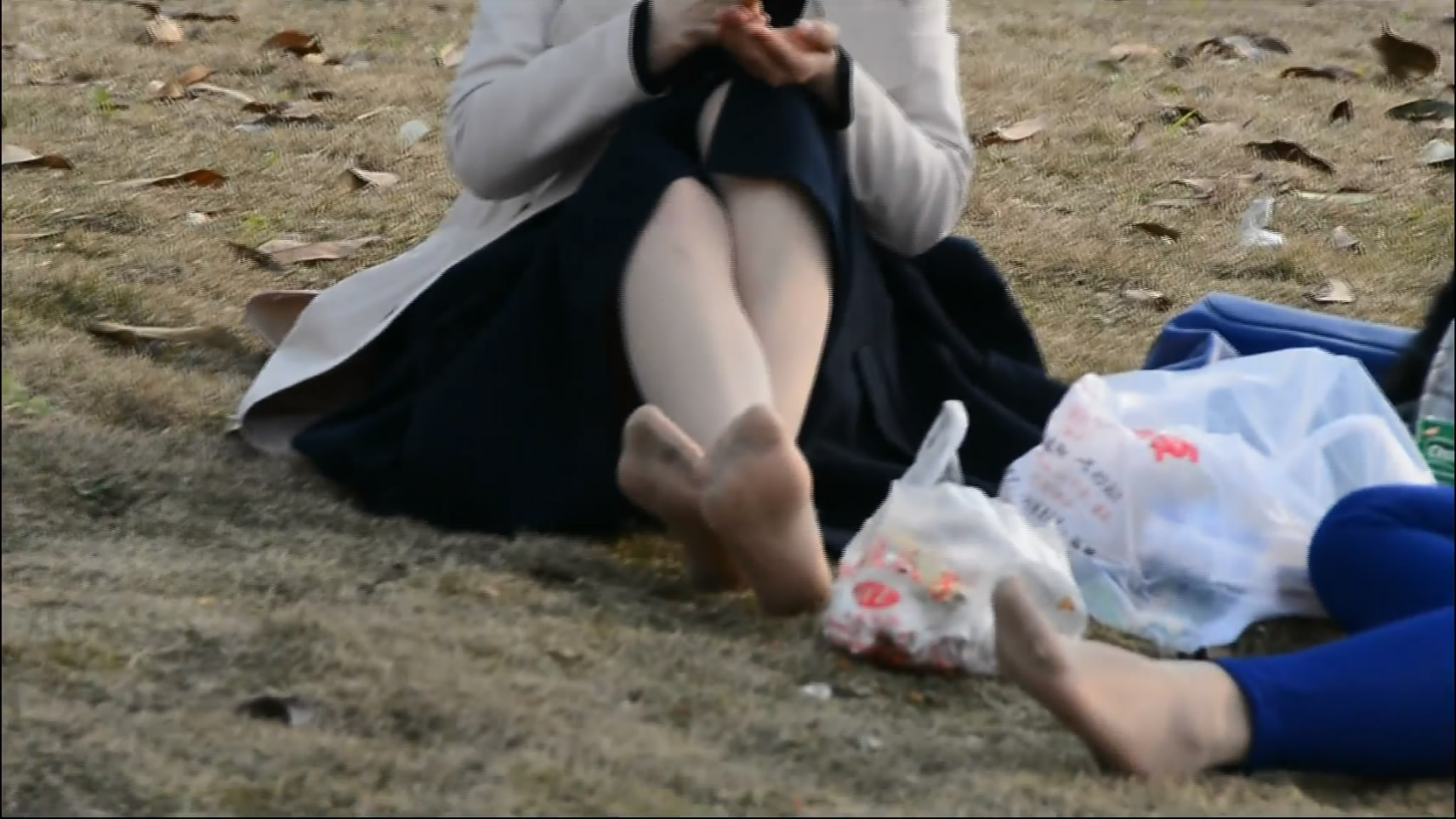 a mom and skin tone stocking nylon feet